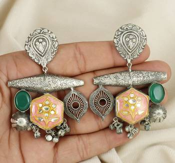 Green onyx meena black oxidize earrings 2