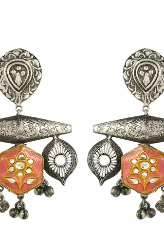 Green onyx meena black oxidize earrings