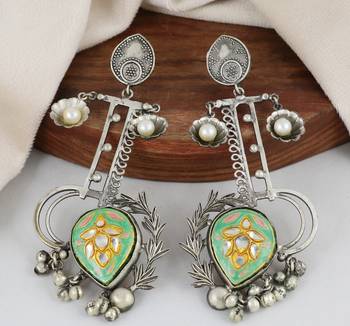 Meena white pearl black oxidize earrings 1