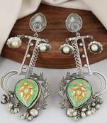 Meena white pearl black oxidize earrings