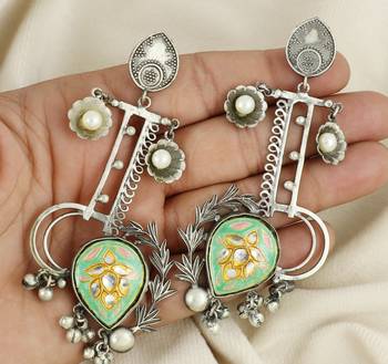 Meena white pearl black oxidize earrings 2