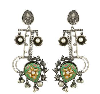 Meena white pearl black oxidize earrings 3