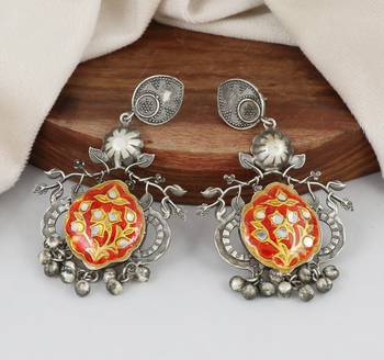Red meenakari black oxidize earrings 1