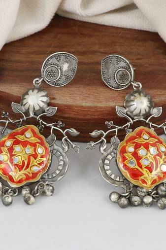 Red meenakari black oxidize earrings
