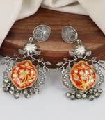 Red meenakari black oxidize earrings