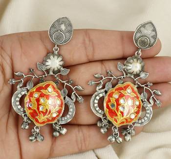 Red meenakari black oxidize earrings 2