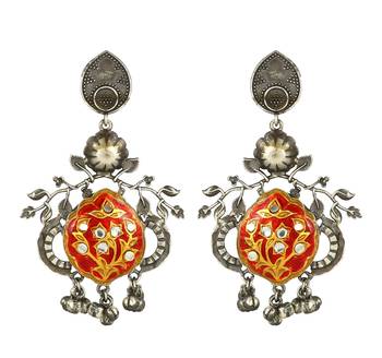 Red meenakari black oxidize earrings 3