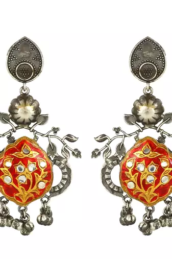 Red meenakari black oxidize earrings