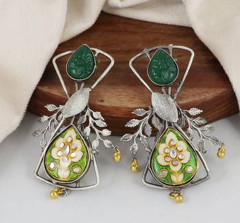 Green onyx carving meena earrings 1