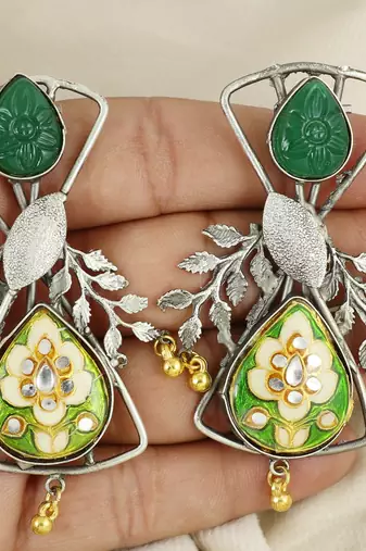 Green onyx carving meena earrings