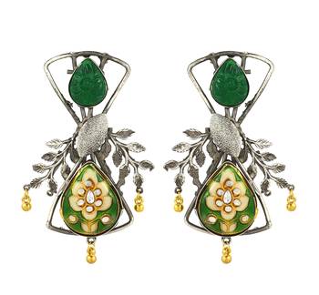 Green onyx carving meena earrings 3