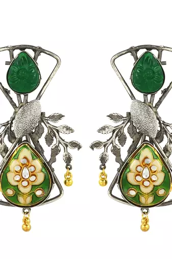 Green onyx carving meena earrings