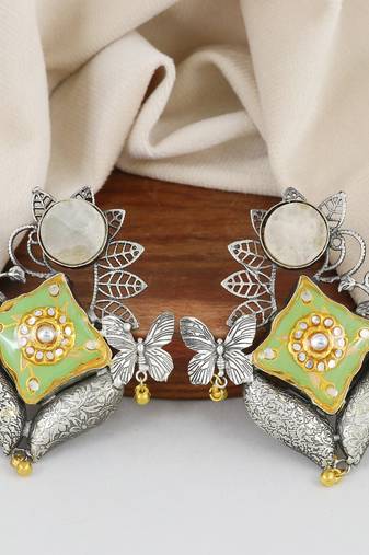 White quartz meena earrings