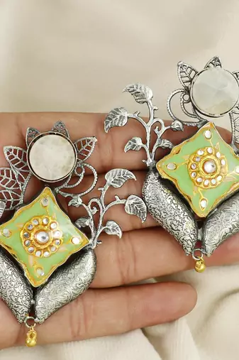 White quartz meena earrings