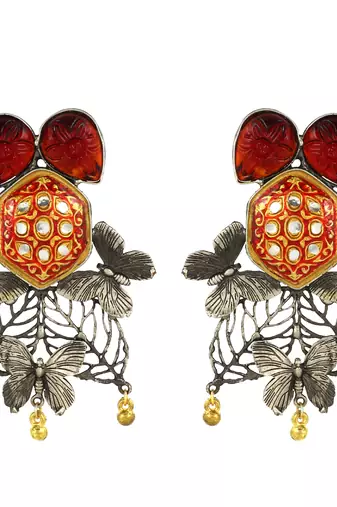 Red onyx carving meena earrings