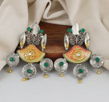 Green onyx oxidize meena earrings 1