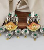 Green onyx oxidize meena earrings