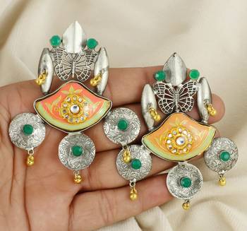 Green onyx oxidize meena earrings 2