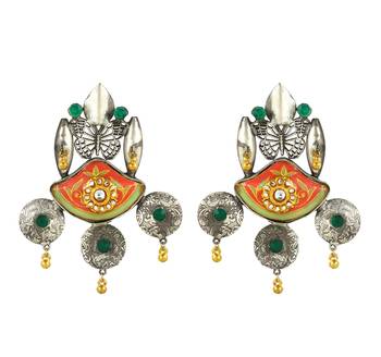 Green onyx oxidize meena earrings 3