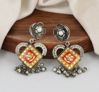 White pearl oxidized meena earrings 1