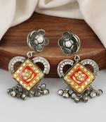 White pearl oxidized meena earrings