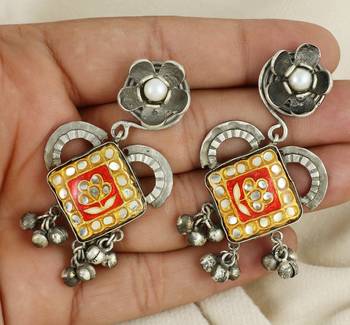 White pearl oxidized meena earrings 2