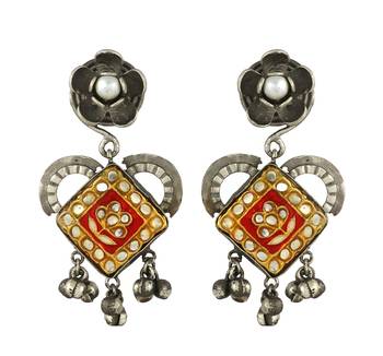 White pearl oxidized meena earrings 3