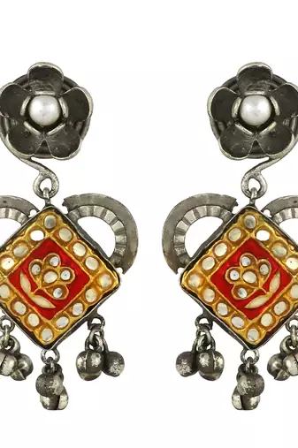 White pearl oxidized meena earrings