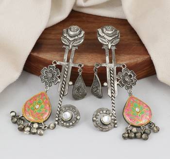 Black oxidize meena dangle earrings 1