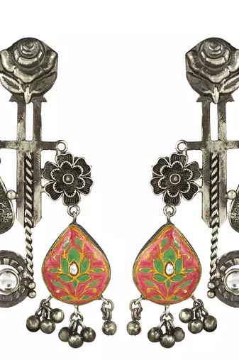 Black oxidize meena dangle earrings