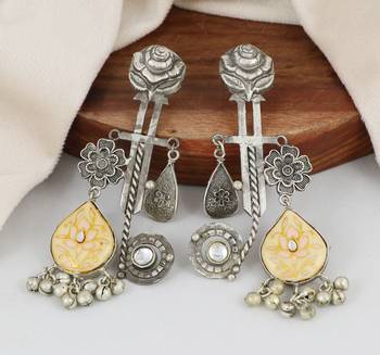 Black oxidize meena statement earrings 1