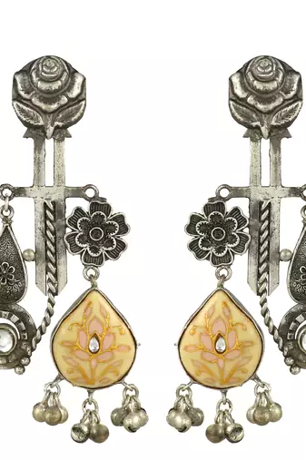 Black oxidize meena statement earrings