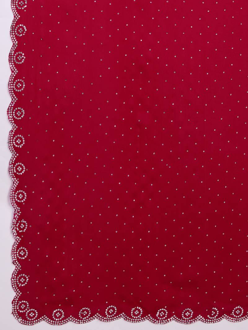 Red Satin Georgette Saree with swarovski Work & Blouse 