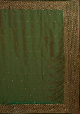Dark Green Silk Blend Saree with Golden Floral Embroidery Work 8