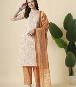 rust pure cotton paisley,thread work kurta dupatta pant set