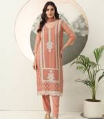 rust embroidery poly chiffon straight kurta dupatta set