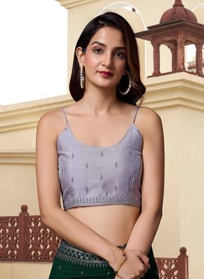 Dark Green Georgette Saree with Silver Floral Embroidery Work 8