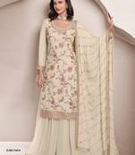 Ivory chinon heavy embroidery semi stitched wedding palazzo suits