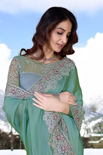 Trendmalls  Silk Embroidered Heavy Border Saree With Unstitched Designer Blouse Saree For Women