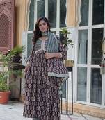 Wine cotton with printed alia cut kurta set