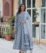 Grey cotton with printed design kurta set