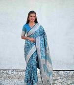 Skyblue Silk blend Sarees with blouse
