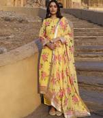 Yellow floral printed chiffon kurta set