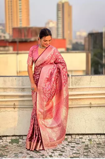 Babypink Silk blend Sarees with blouse