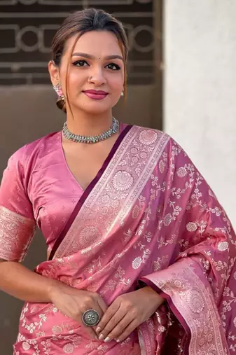 Babypink Silk blend Sarees with blouse