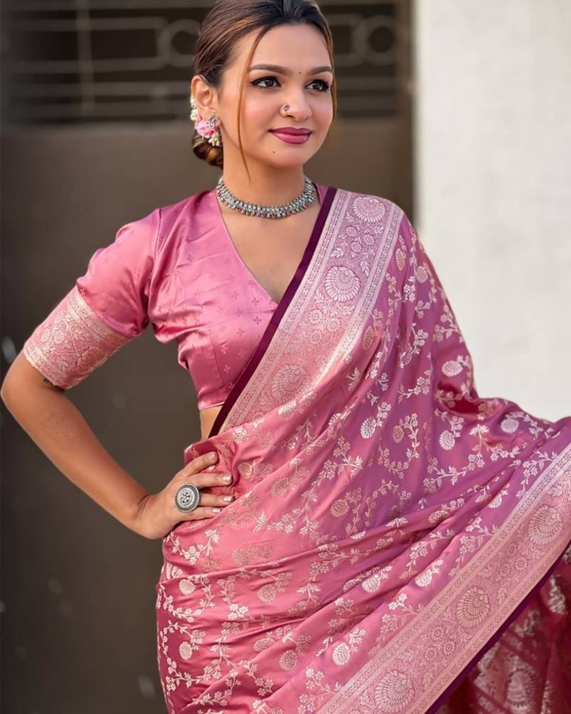 Babypink Silk blend Sarees with blouse