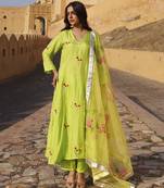 Bright green uppada silk kurta set