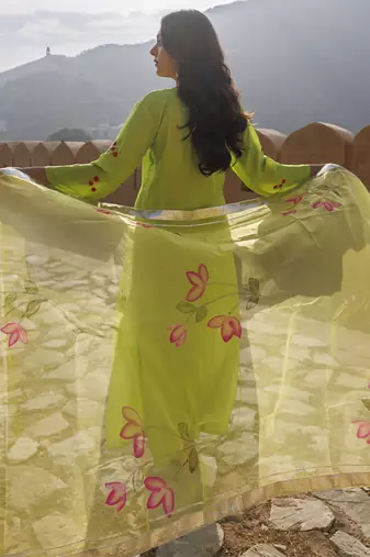 Bright green uppada silk kurta set