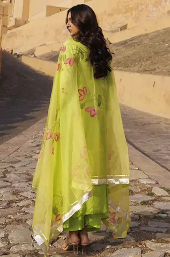 Bright green uppada silk kurta set