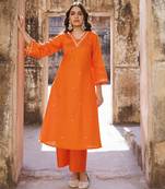 Orange embroidered kurta set